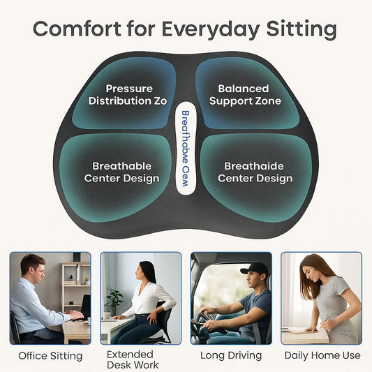 Multi-Use Memory Foam Seat Cushion for Home, Office & Car