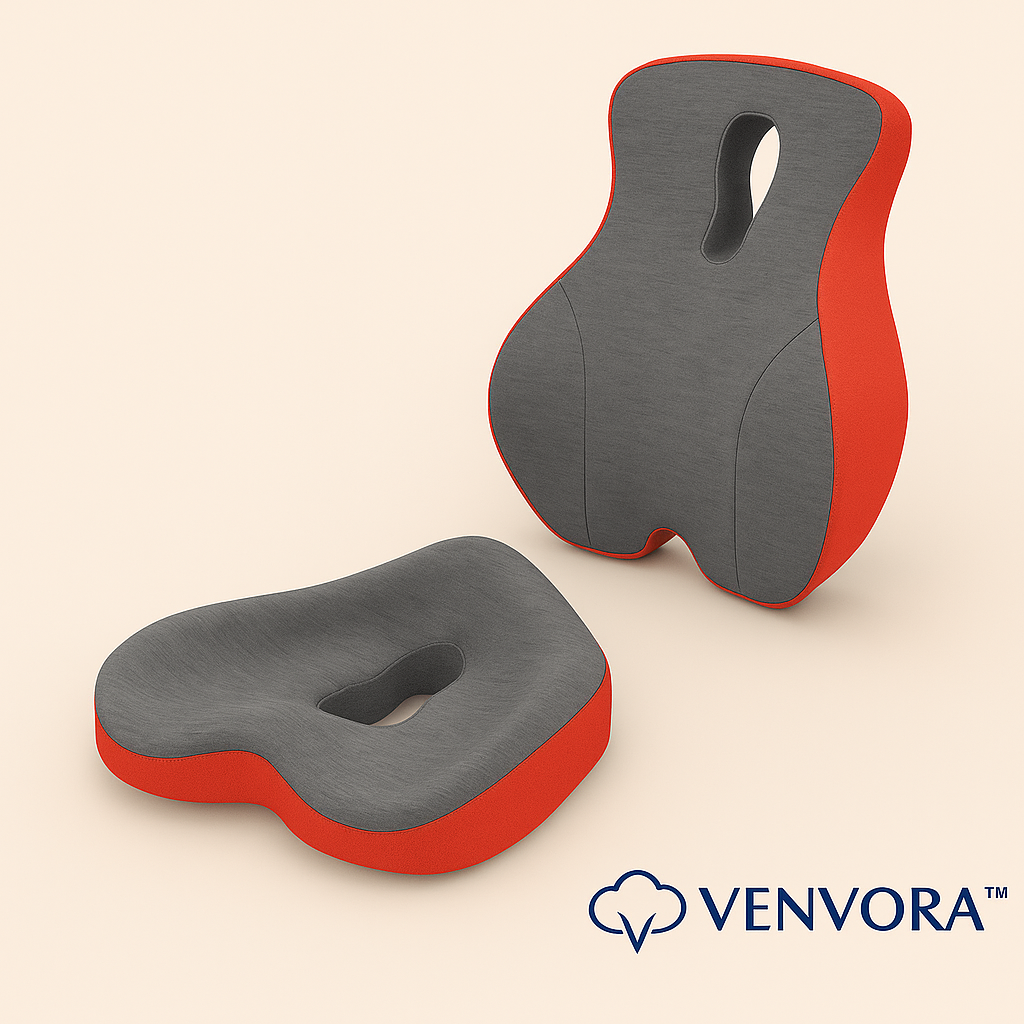 Venvora™ Ergonomic Memory Foam Seat & Back Cushion Set – Ultimate Posture and Comfort Support
