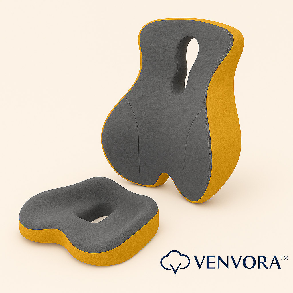 Venvora™ Ergonomic Memory Foam Seat & Back Cushion Set – Ultimate Posture and Comfort Support